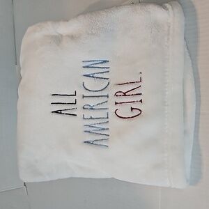 Rae Dunn | NWT White Plush Embroidered "All American Girl" Baby Blanket